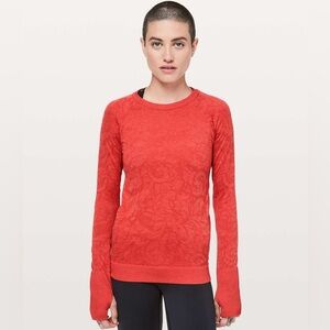 Lululemon Rest Less Pullover Top Aries Floral Orange Long Sleeve Swiftly Tech 10